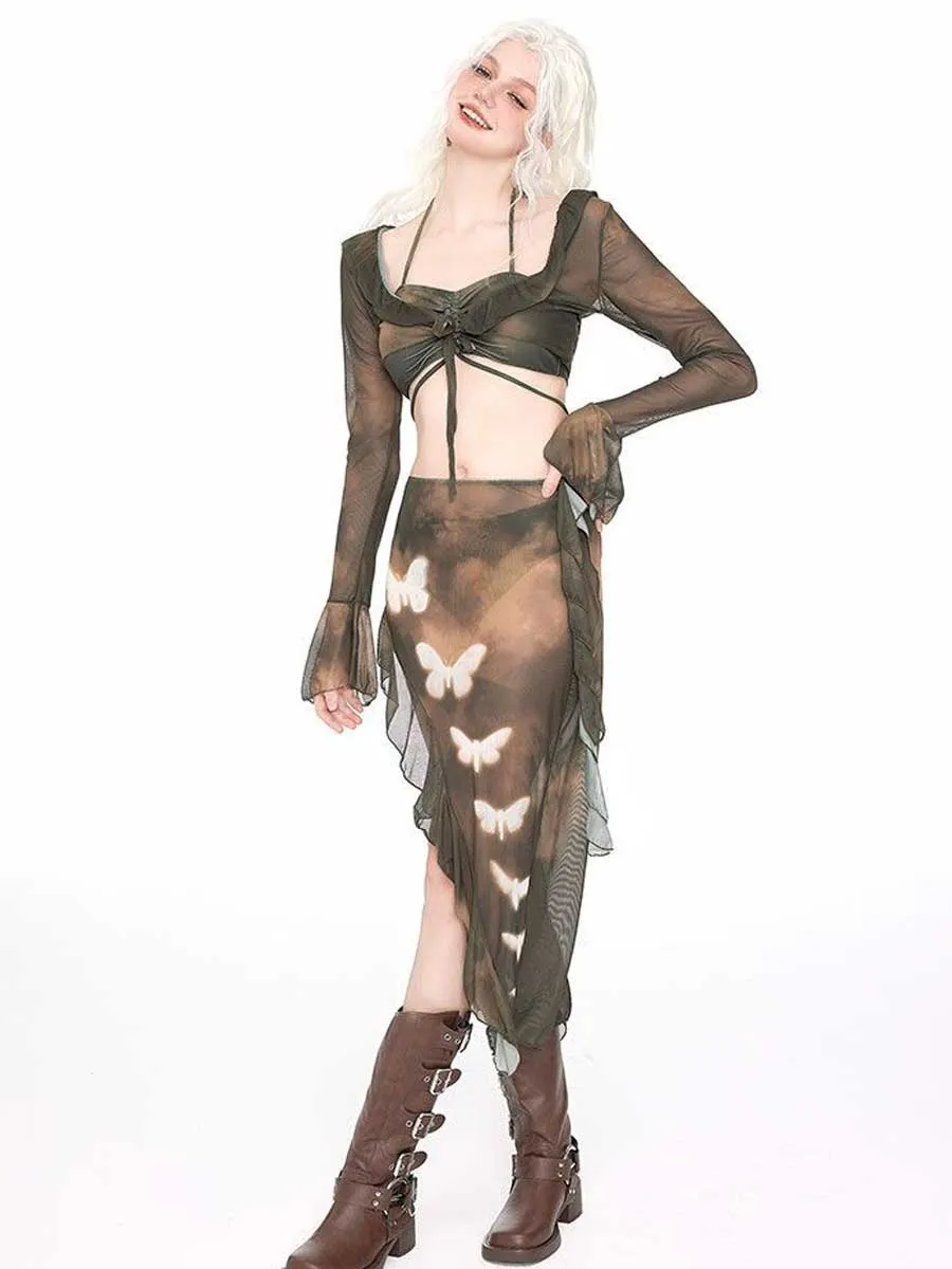 4 Piece Butterfly Print Bathing Suit
