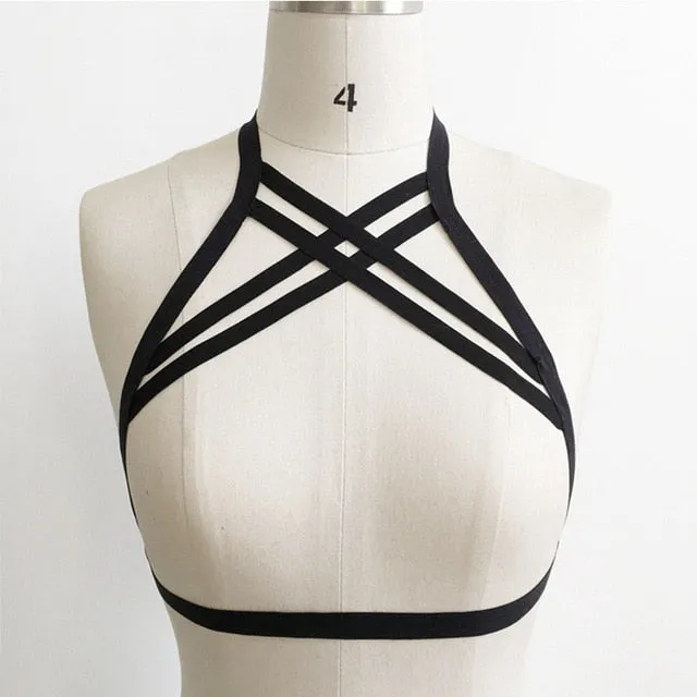 Adult womens erotic lingerie bra clear open cup bra maid bandage chain bralette shelf bra sexy clothes strappy hot leather bra