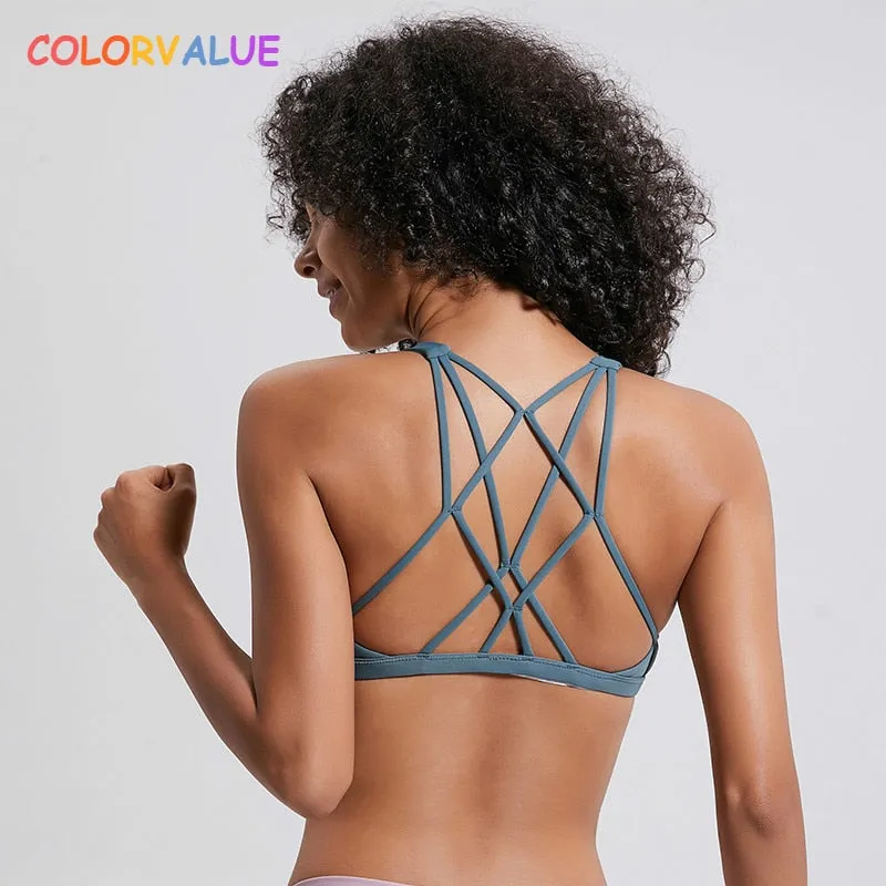 Colorvalue Sexy Cross Straps Gym Sports Bra Women Wireless Yoga Fitness Top Padded Push Up Yoga Bra Crop Top Activewear XS-XL