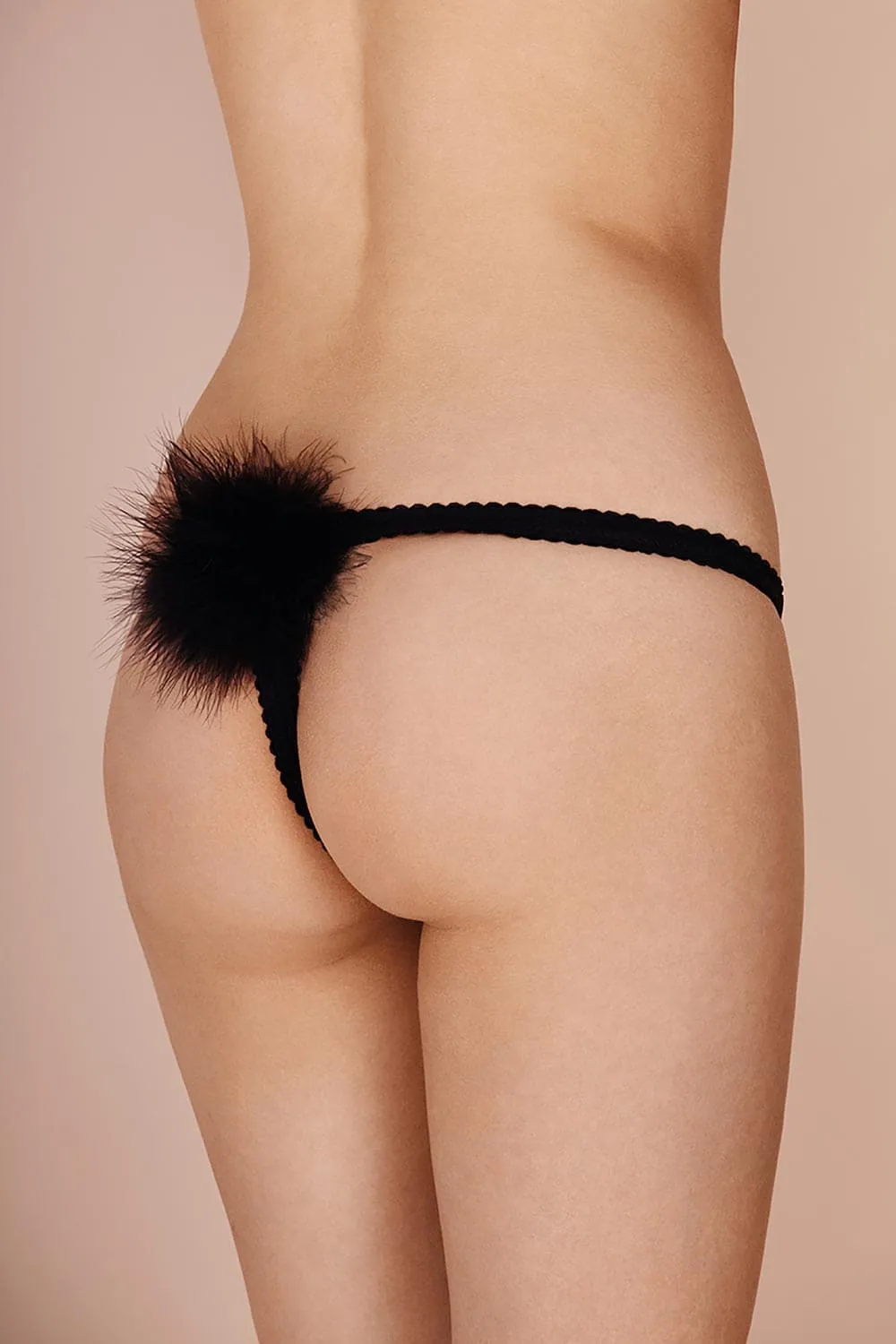 Diana Silk & Marabou Feather Pom Pom Thong. Size M (UK 10-12)