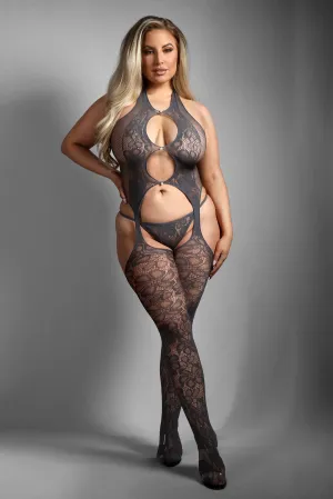 Fantasy Sheer Queen Worth The Wait Bodystocking & G-string Gray