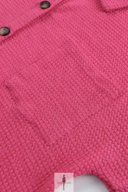 Hot Pink Knit Button Waffle Shirt
