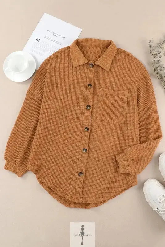 Hot Pink Knit Button Waffle Shirt