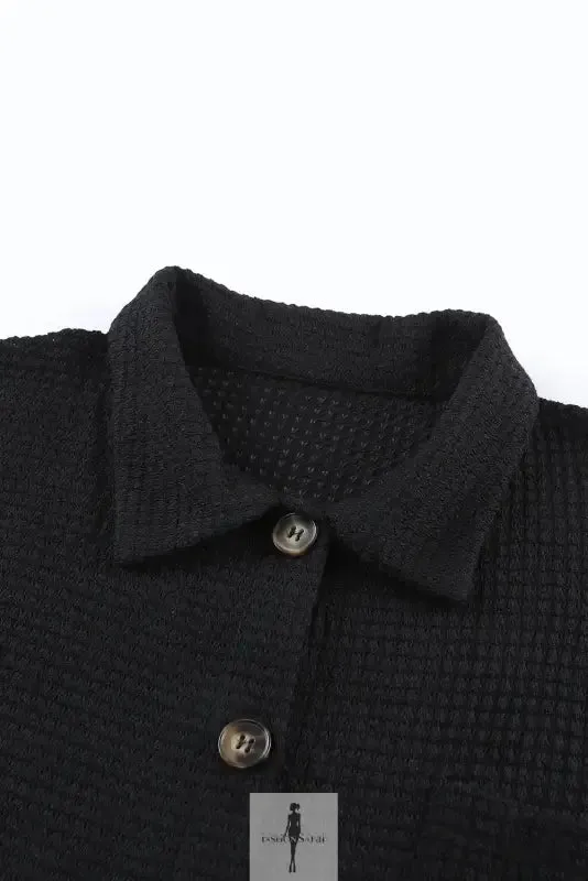 Hot Pink Knit Button Waffle Shirt