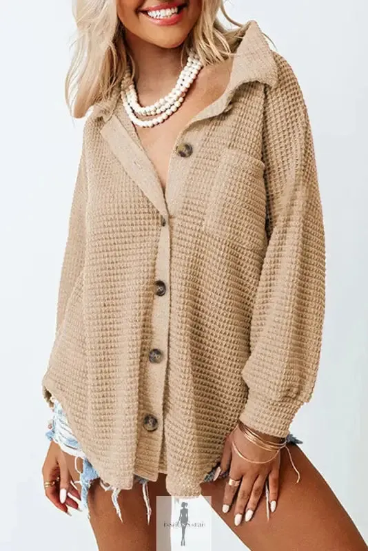 Hot Pink Knit Button Waffle Shirt