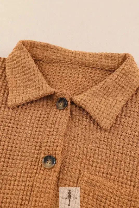 Hot Pink Knit Button Waffle Shirt