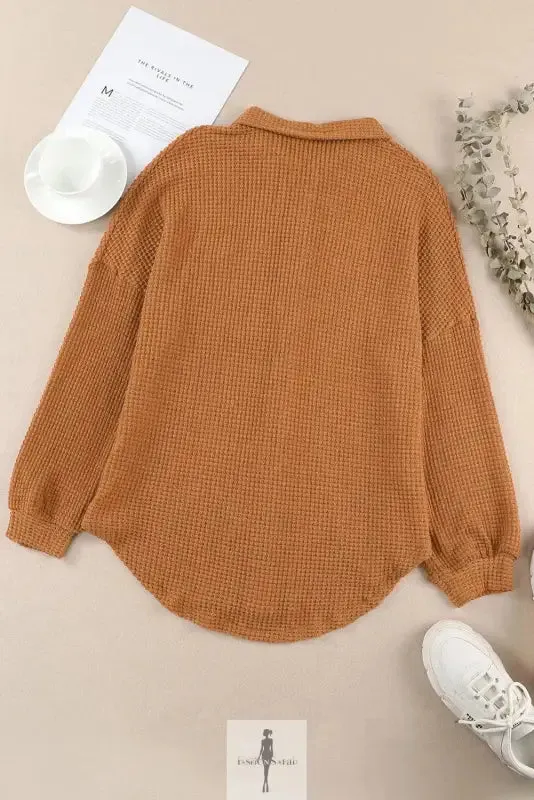 Hot Pink Knit Button Waffle Shirt