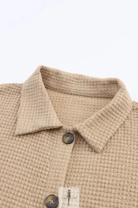 Hot Pink Knit Button Waffle Shirt