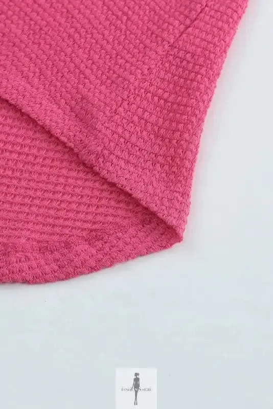 Hot Pink Knit Button Waffle Shirt