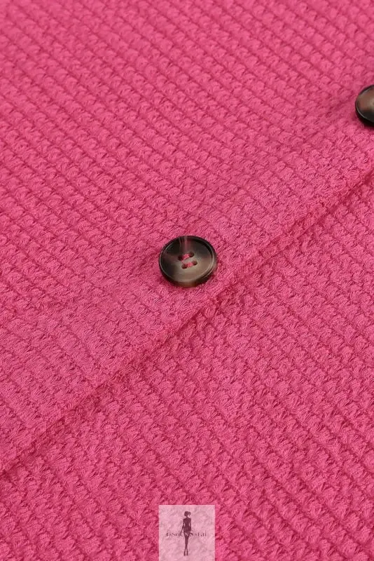 Hot Pink Knit Button Waffle Shirt