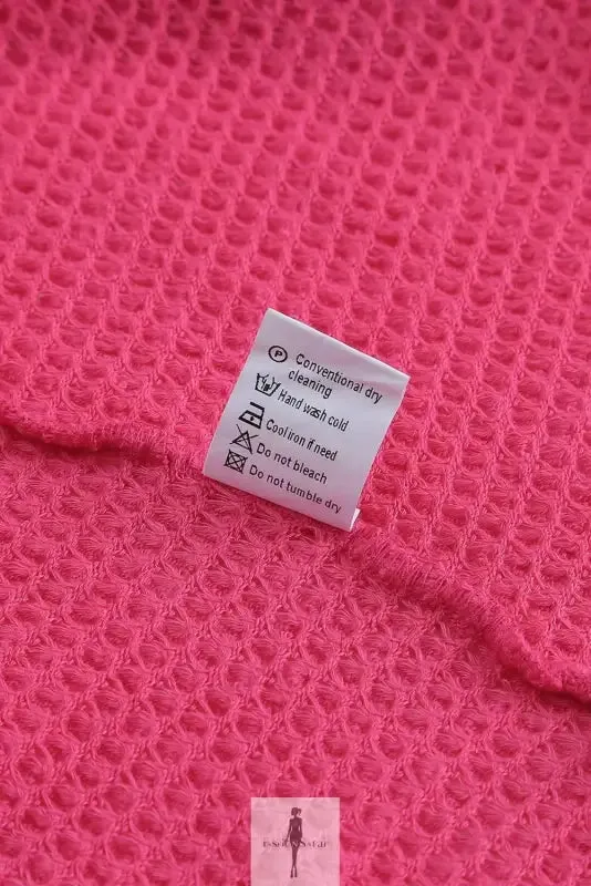 Hot Pink Knit Button Waffle Shirt