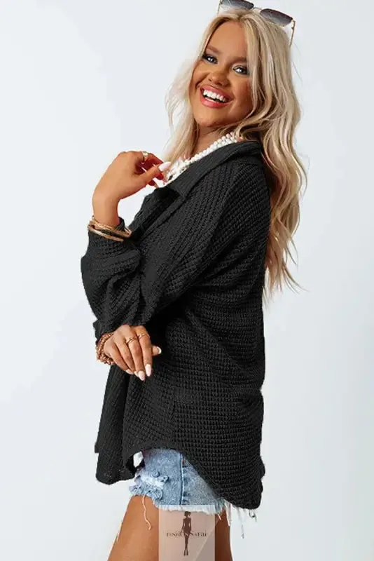 Hot Pink Knit Button Waffle Shirt