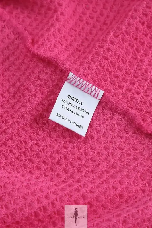 Hot Pink Knit Button Waffle Shirt