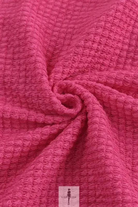 Hot Pink Knit Button Waffle Shirt