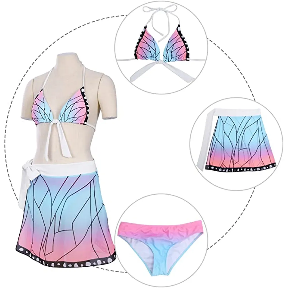 Japanese Anime Cosplay Bikini Set 3 Piece Triangle Cups Top Mini Skirt and Bottom Roleplaying Swimsuit