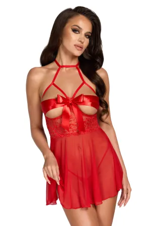 Kissable Red Tulle And Lace Babydoll With Satin Ribbon