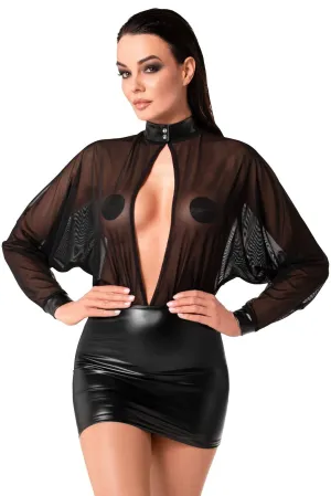 Opium Power Wetlook And Tulle Mini Dress