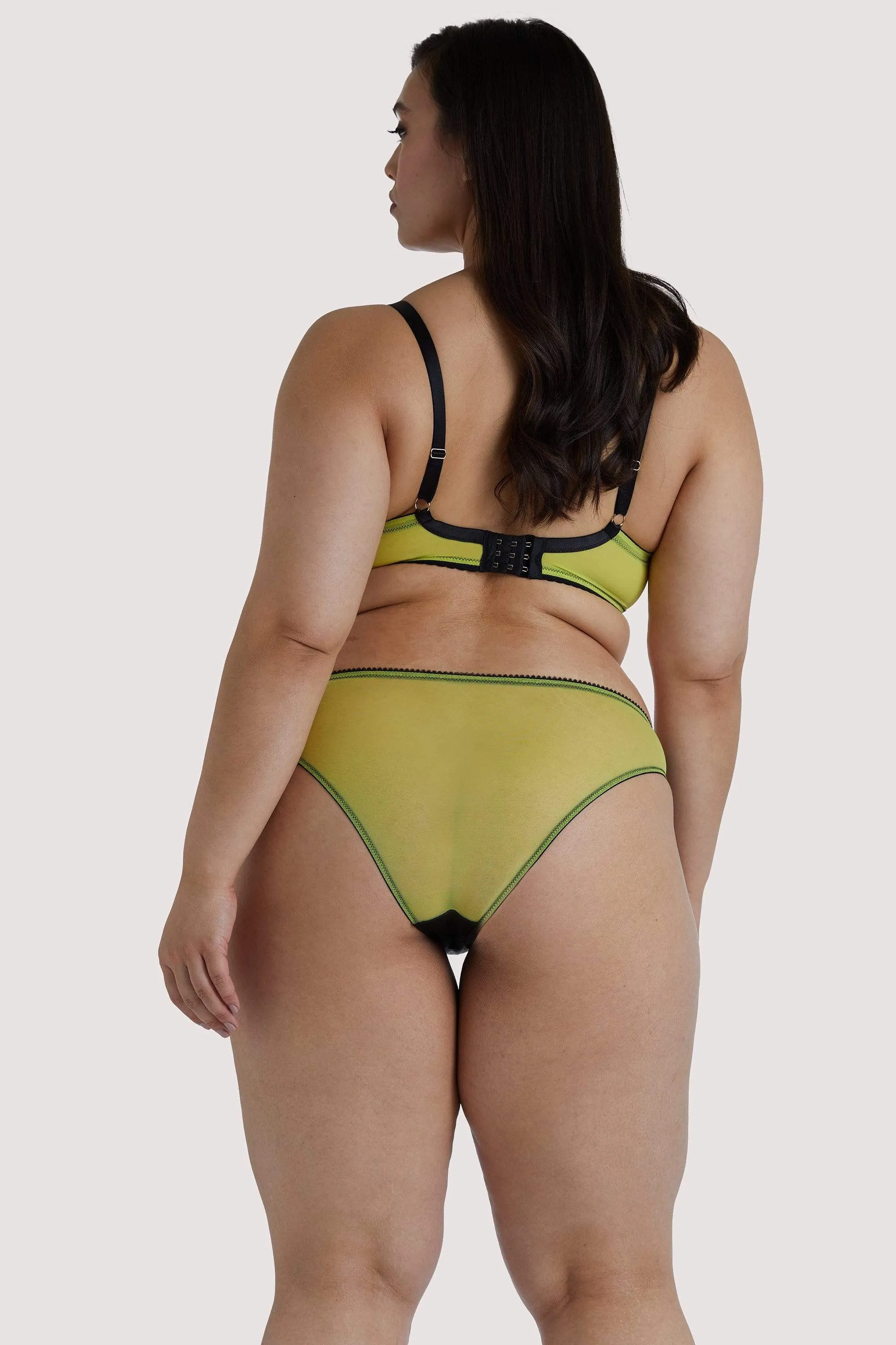 Playful Promises Indigo Lime Satin and Lace Picot Brief