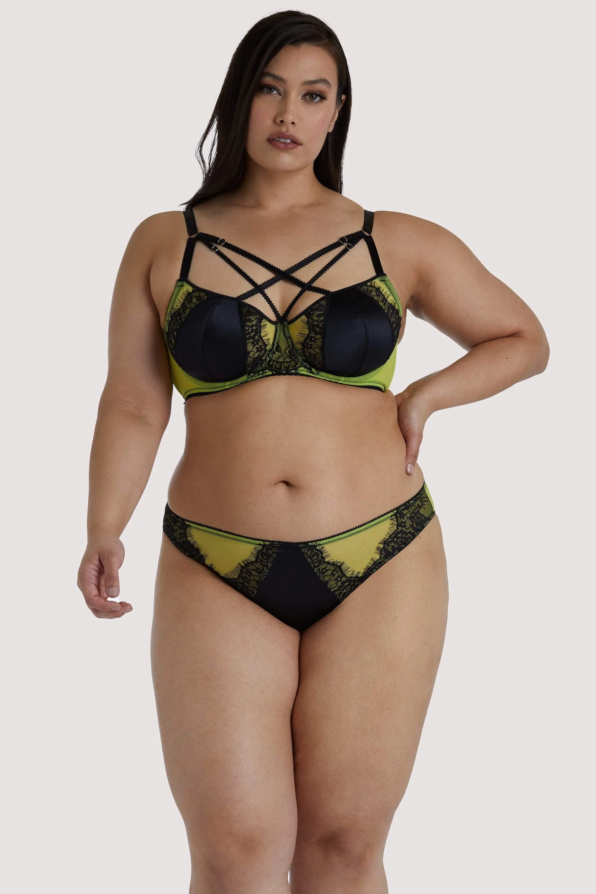 Playful Promises Indigo Lime Satin and Lace Picot Brief