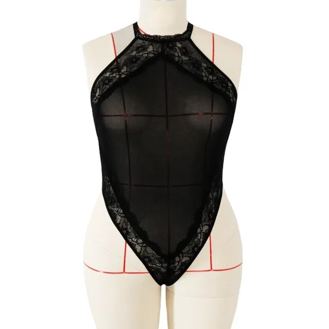 Plus Size Lace Sexy Bodysuit Women's Lingerie Bodycon Skinny Halter With Tail Body Suit Playsuit Romper Jumpsuits Onesies z0917