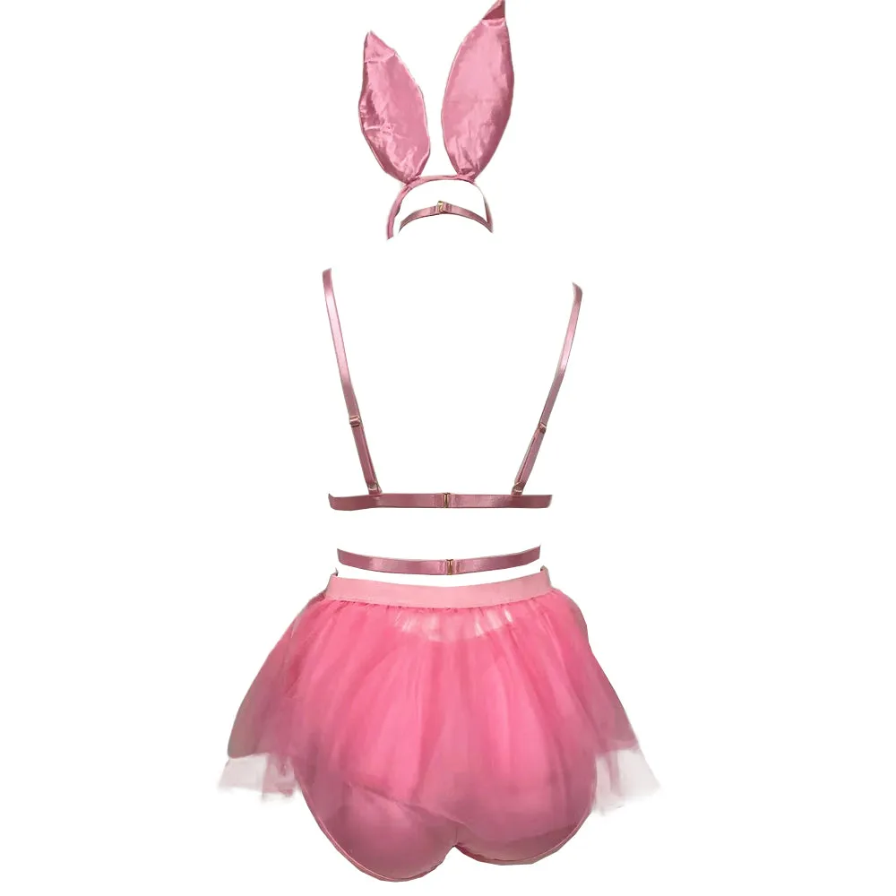 Sexy Playboy Bunny Lingerie Costume Micro Bra and Mesh Mini Skirt Cosplay Outfit