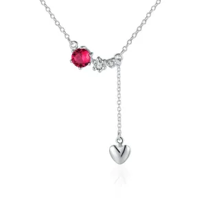 silver plated Chain red stone drop heart Necklaces Pendants Men jewelry 522 ELY