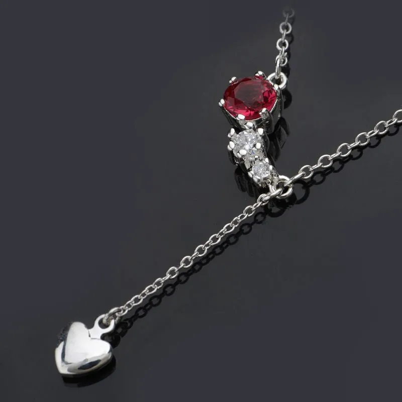 silver plated Chain red stone drop heart Necklaces Pendants Men jewelry 522 ELY