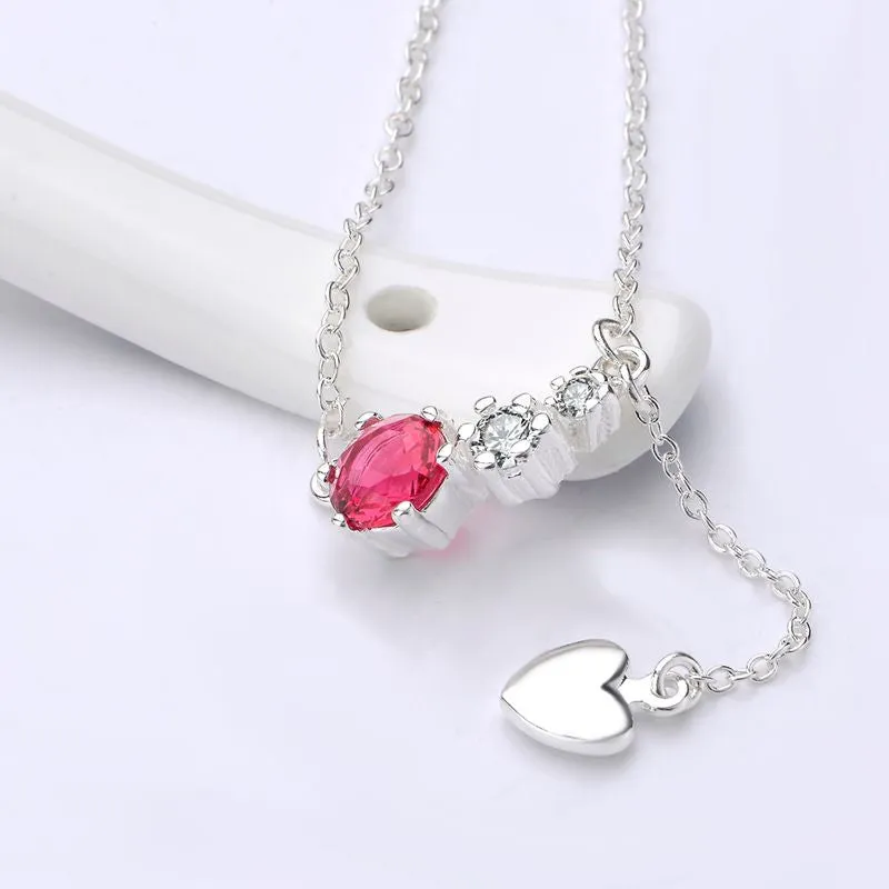 silver plated Chain red stone drop heart Necklaces Pendants Men jewelry 522 ELY