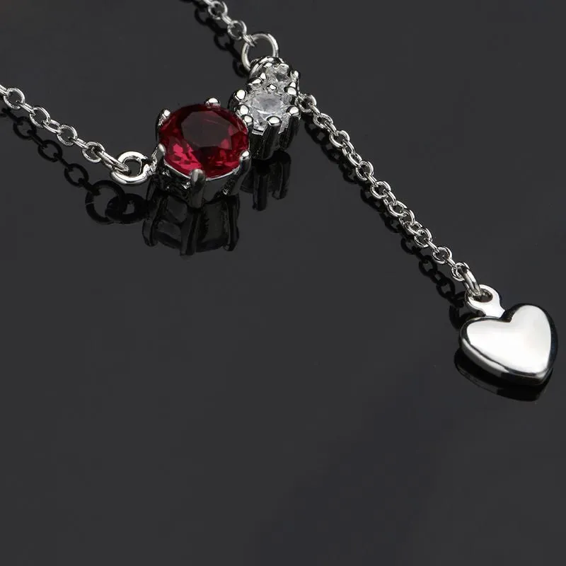 silver plated Chain red stone drop heart Necklaces Pendants Men jewelry 522 ELY