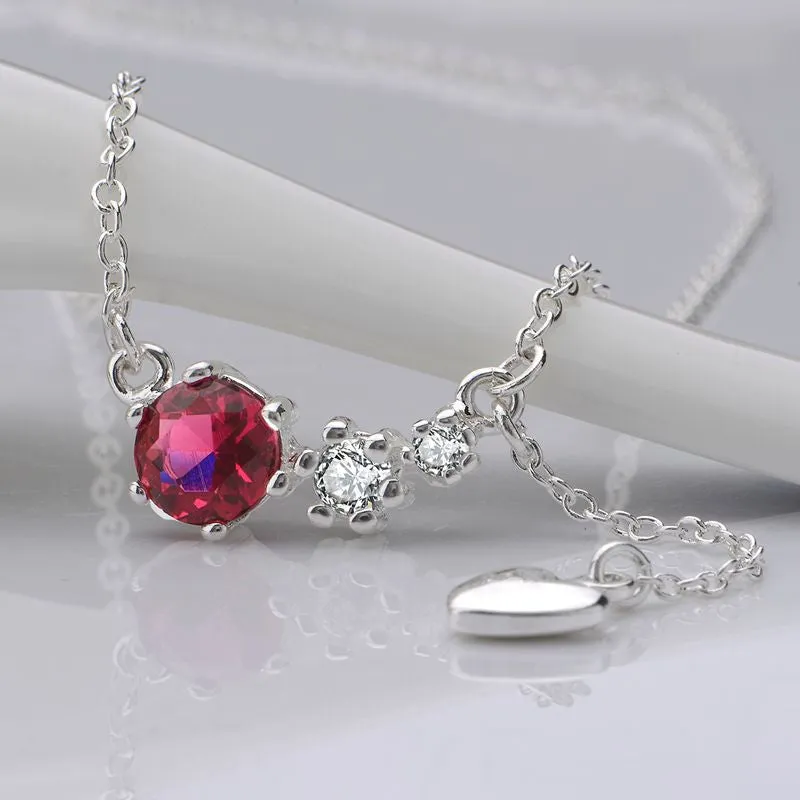 silver plated Chain red stone drop heart Necklaces Pendants Men jewelry 522 ELY