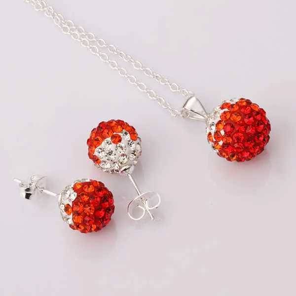 silver plated Jewelry Set Disco Ball Beads Cute Crystal Shamballa Sets Fasion Sterling Necklace Earring SBS 52 ELY