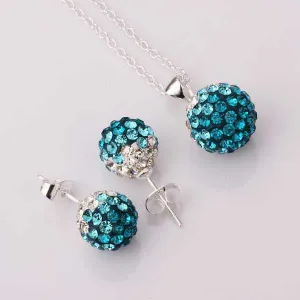 silver plated Jewelry Set Disco Ball Beads Cute Crystal Shamballa Sets Fasion Sterling Necklace Earring SBS 53 ELY