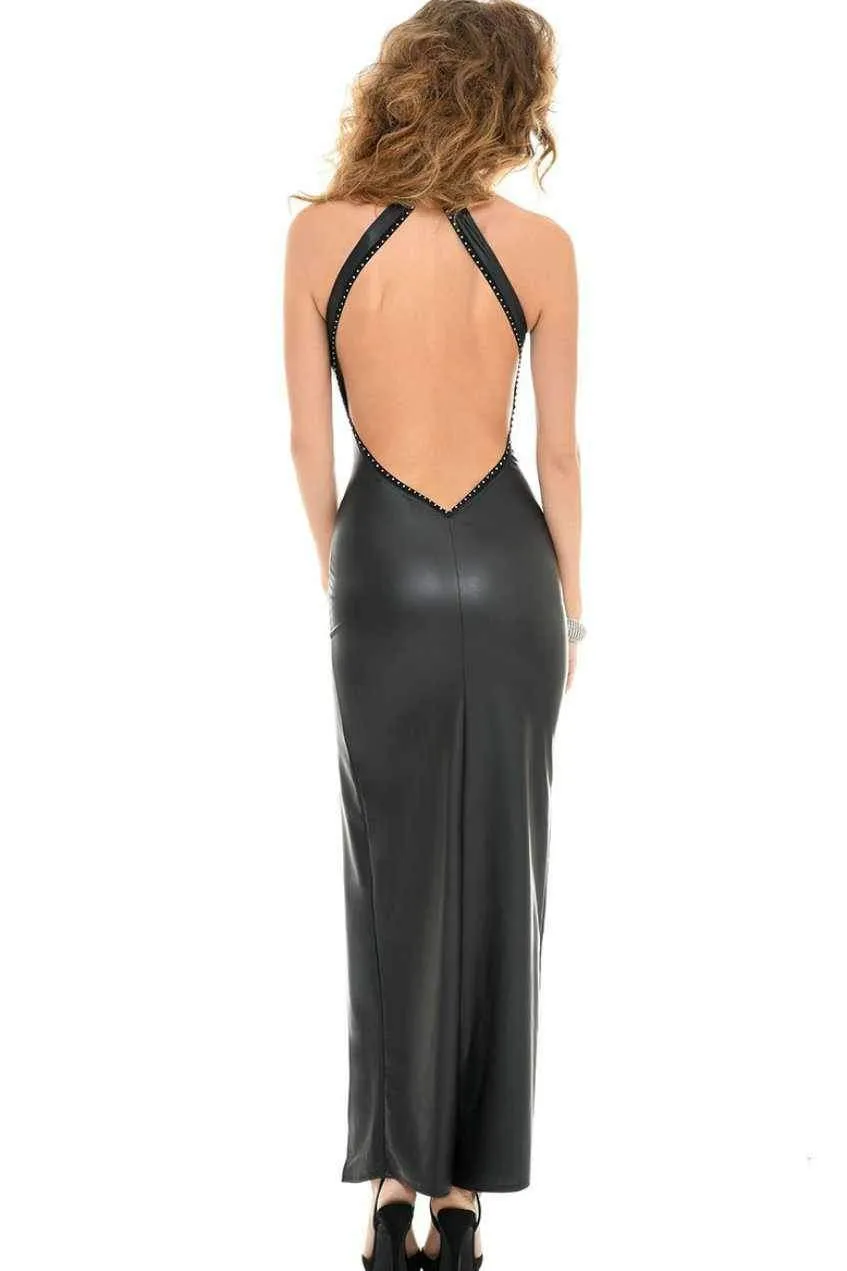 SS-Poussycat Edgy Long Dress | Black Wetlook