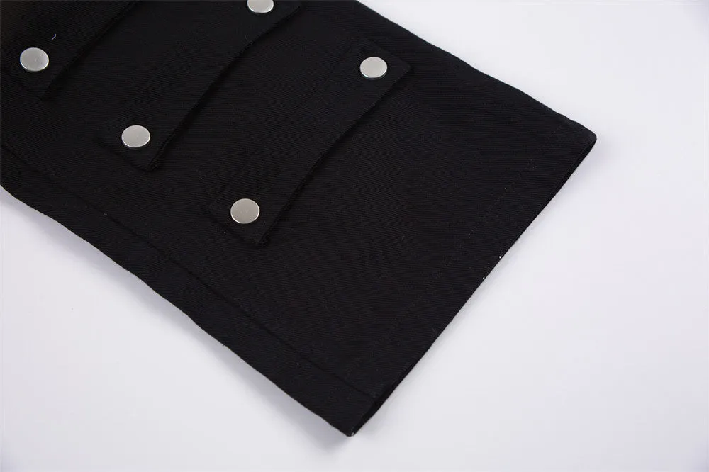 Street Fashion Loose Straight-leg Trousers With Metal Buckle Patch
