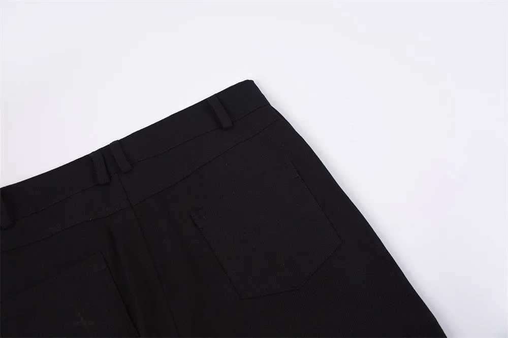Street Fashion Loose Straight-leg Trousers With Metal Buckle Patch