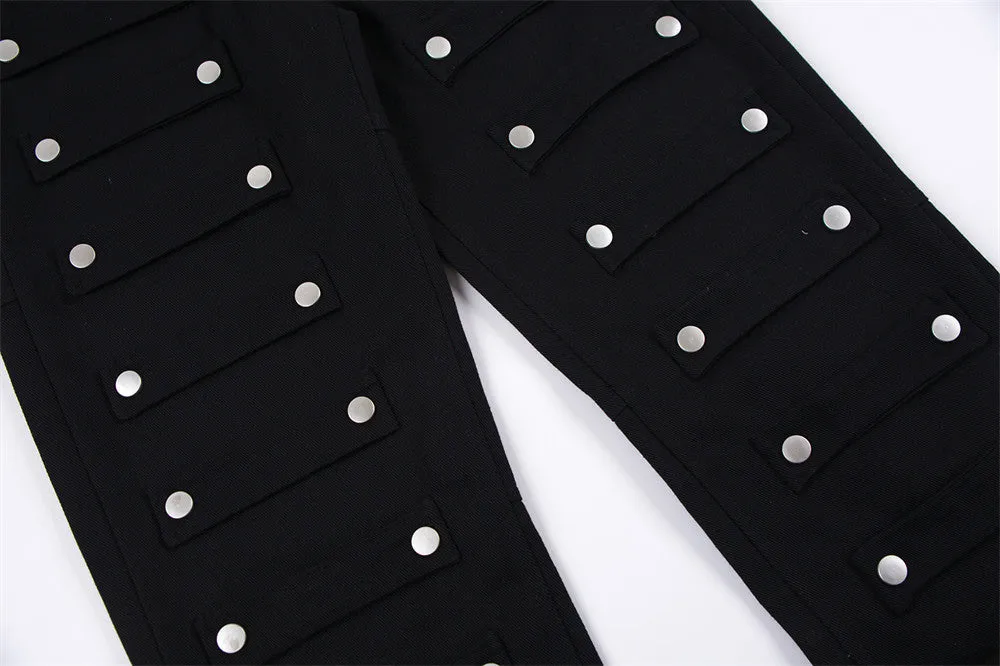 Street Fashion Loose Straight-leg Trousers With Metal Buckle Patch