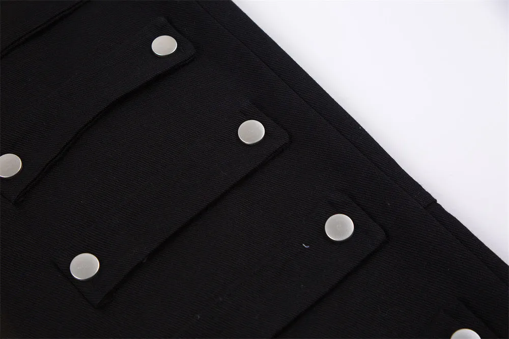 Street Fashion Loose Straight-leg Trousers With Metal Buckle Patch