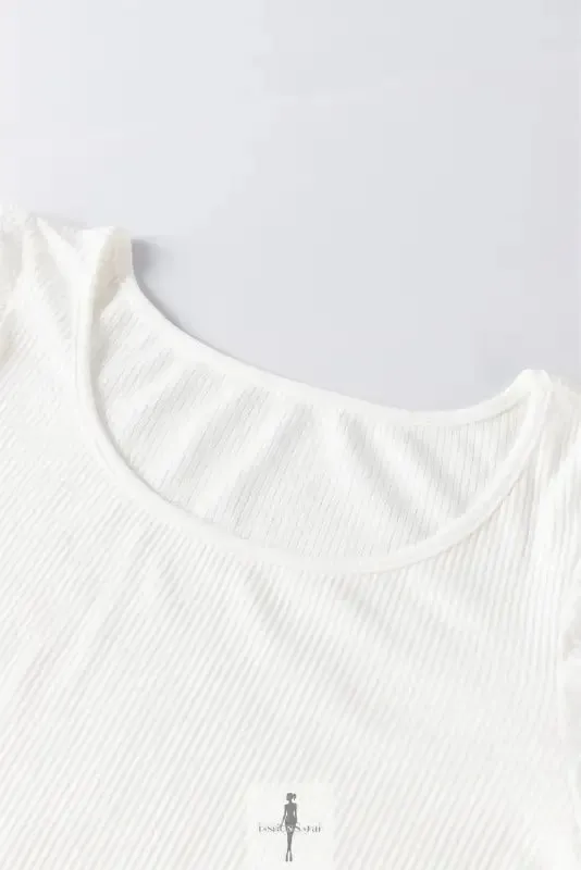 Yellow Flower Puff Sleeve Ribbed Knit Top