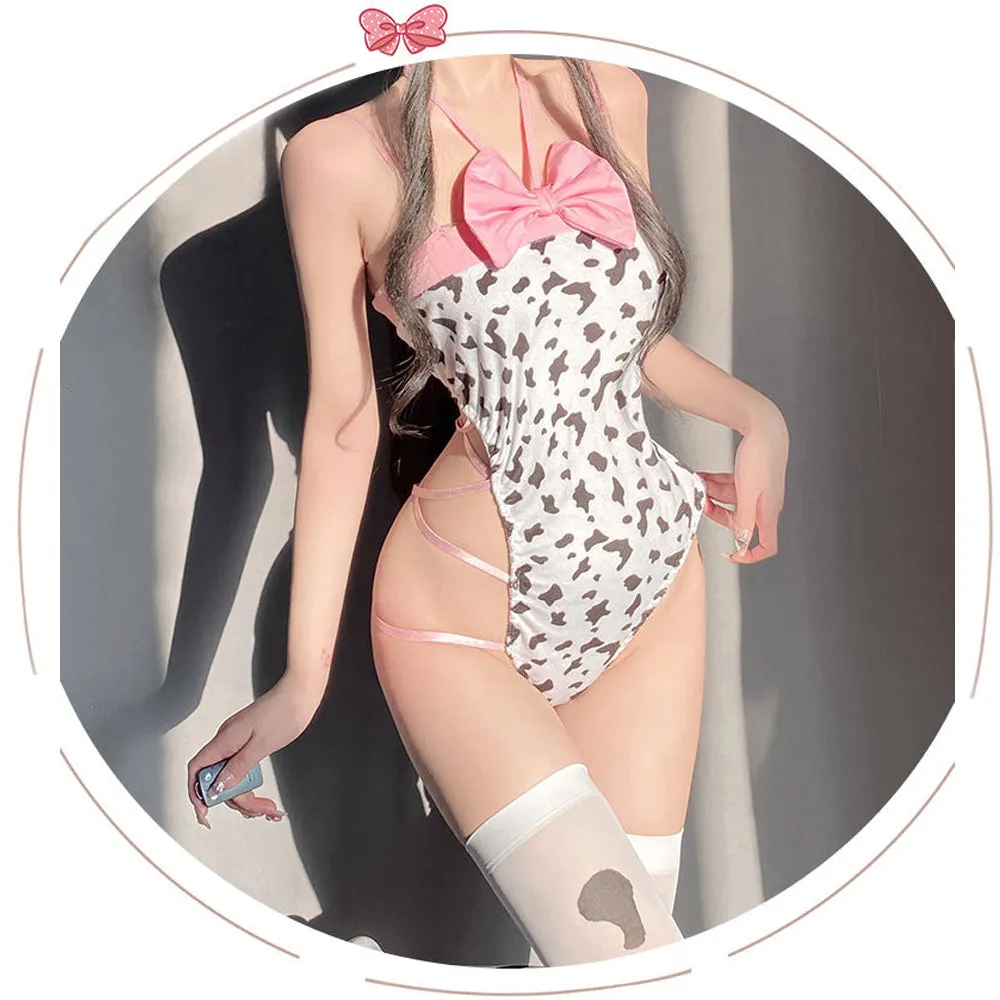 Yomorio Anime Cow Costume Kawaii Cow Print Cosplay Outfit High Cut Onepiece Bodysuit