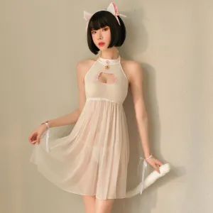 Yomorio Cat Lingerie Set Japanese Animal Cosplay Costume Sheer Mesh Badydoll Dress